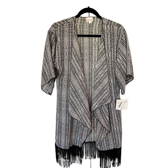 Lularoe Monroe Folded Lapel Duster Sleeves Long Vest Fringe Size Small NWT - Picture 1 of 9
